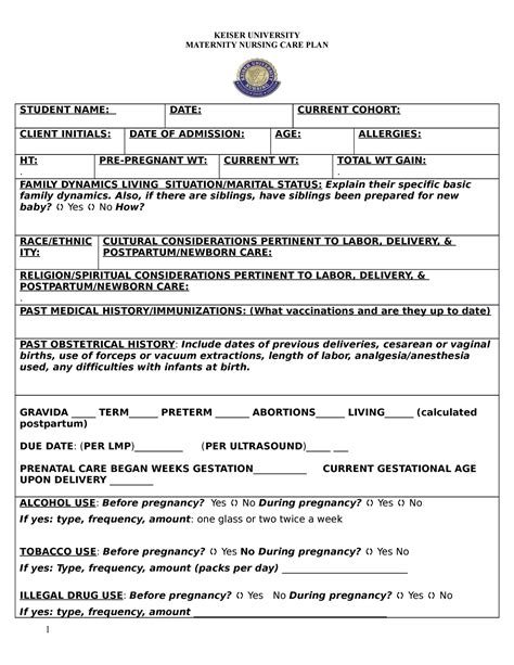 Maternity Nursing Care Plan - KEISER UNIVERSITY MATERNITY NURSING CARE ...