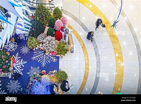 Modern Festive Christmas Interior In The Mall Top View Stock Photo Alamy