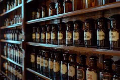Bottles With Drugs From Old Medical Chemical And Pharmaceutical Glass
