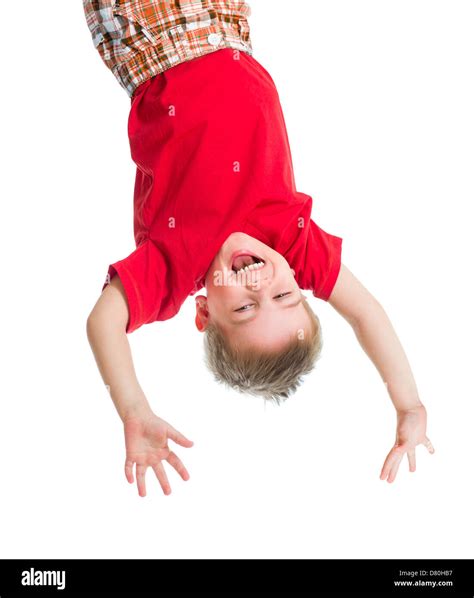 Kid Boy Upside Down Isolated On White Stock Photo Alamy