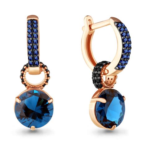 Серьги из золочёного серебра DIAMANT-ONLINE с гидротермальным сапфиром ...