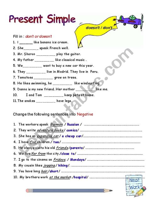 Present Simple Dont Doesnt ESL Worksheet By Victoria Ladybug