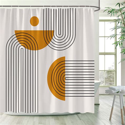 Boho Mid Century Shower Curtains Modern Abstract Sun Arches Minimalist