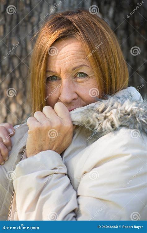 Friendly Mature Woman Winter Jackte Outdoor Stock Photo Image Of Cold