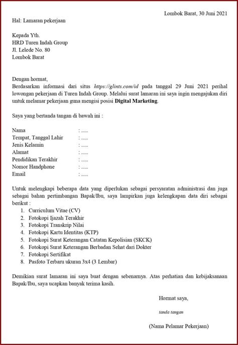 Daftar Riwayat Hidup Lewat Email Contoh Surat Resmi