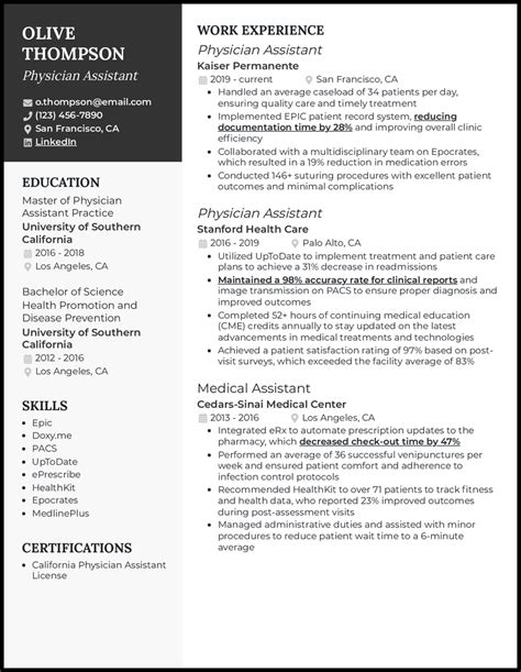 5 Physician Assistant Pa Resume Examples And Templates