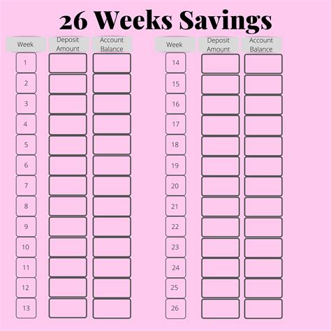 Weekly Savings Challenge Free Printable