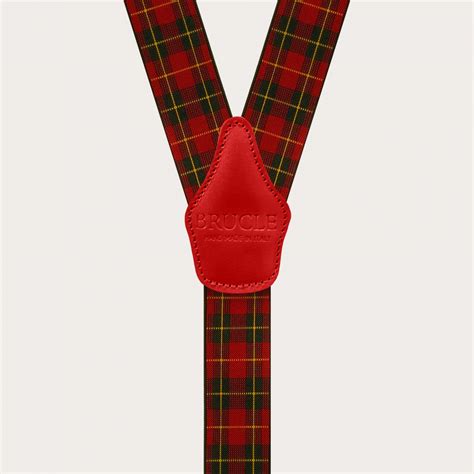 Bretelle Unisex Elastiche Con Motivo Tartan Rosso