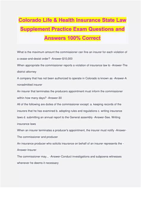 Colorado Life & Health Insurance State Law Supplement Practice Exam