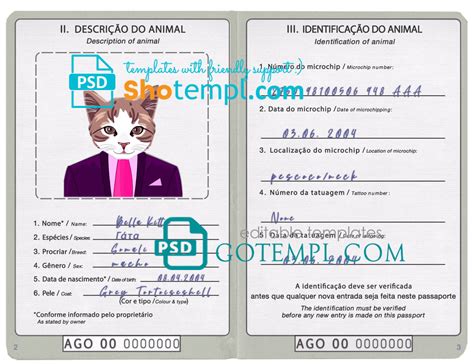 Burkina Faso Cat Animal Pet Passport Psd Template Fully Editable