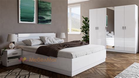 Гардероб Шайн петкрилни бял гланц с бяло ️ ТОП Цена — МебелМаг