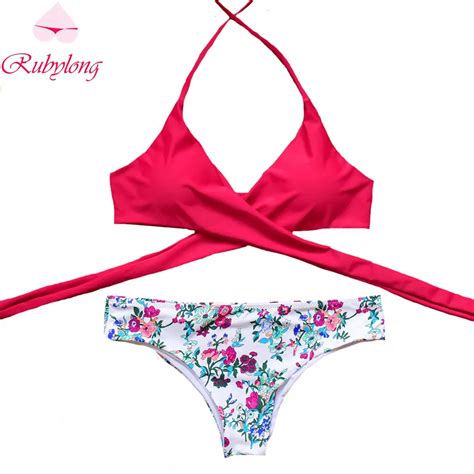 Rubylong 2017 Sexy Cross Brazilian Bikinis Women Swimwear Swimsuit Push