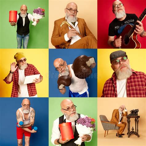 Portrait Of Mature Handsome Bearded Man Posing Shirtless Smiling Holding Glass Of Water