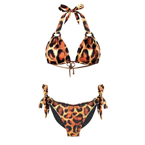 Deessa Ibiza Women S Gold Yellow Orange Leopard Print Halterneck Bikini Orange Black In Gold