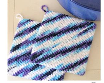 Set Of Crochet Eco Friendly Trivets Hot Pad Blue White Etsy