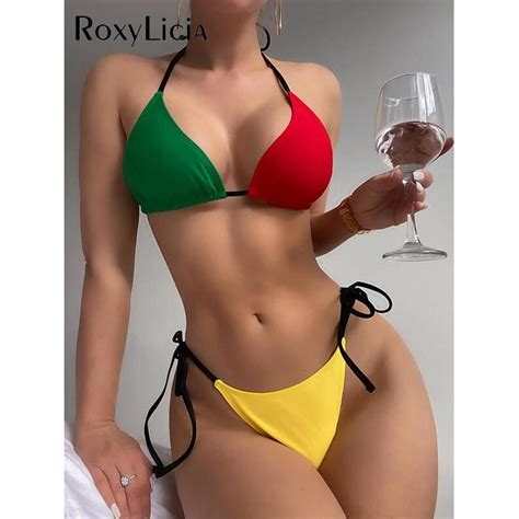 Comprar Bikini brasileño con empalme bañador Sexy para mujer traje de