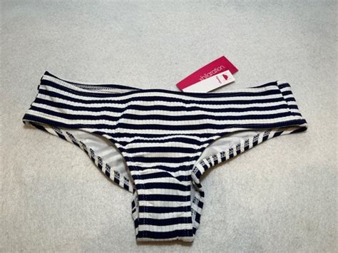 Juniors Ribbed Cheeky Hipster Bikini Bottom Xhilaration Navy Stripe Size S Ebay