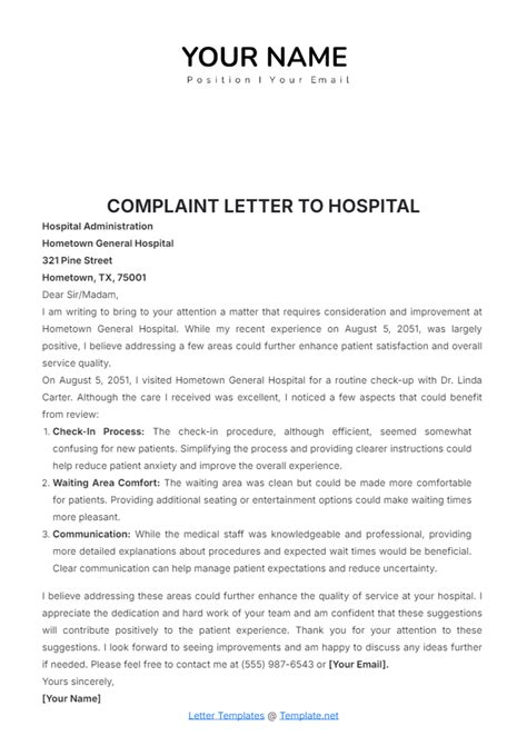 Free Complaint Letter to Hospital Template to Edit Online