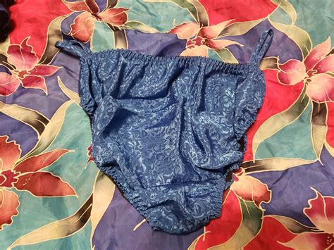 Royal Blue Sexy Vtg Satin Bikini Panties With Black B Gem