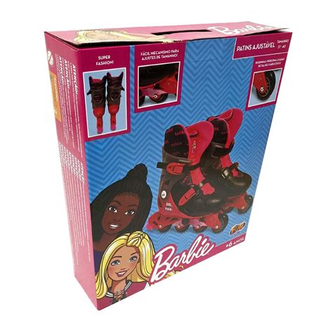 Patins 4 Rodas Barbie - Patins Ajustável Barbie - Tamanho 37 a 40 - 4 Rodas - Preto - Fun