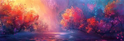 Mystical World Of Vibrant Colors And Ethereal Landscapes Stock