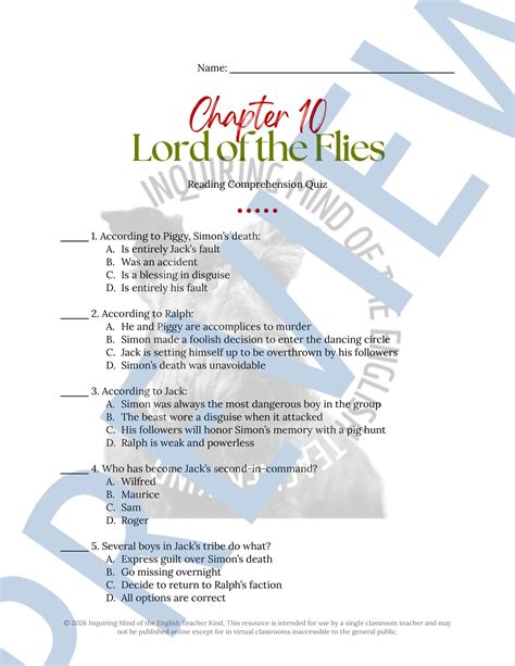 Lord of the Flies Chapter 10 Quiz and Answer Key | Guided Reading