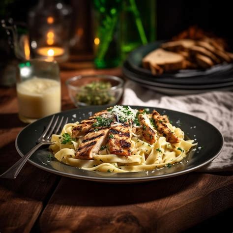 Delicioso Fettuccine Alfredo Con Pollo A La Parrilla Foto Premium