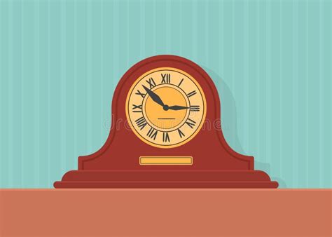 Wooden Retro Mantel Clock On Wall Background Home Interior Concept