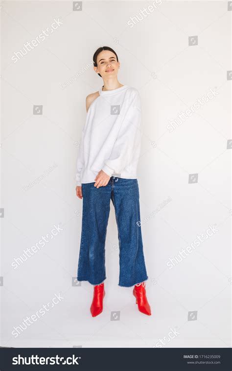 Beautiful Girl Dressed White Sweater Naked Stock Photo 1716235009 Shutterstock