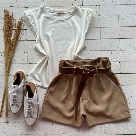 SHORT ALFAIATARIA CINTO MARROM LUXO NUDE Dondoca Moda Feminina