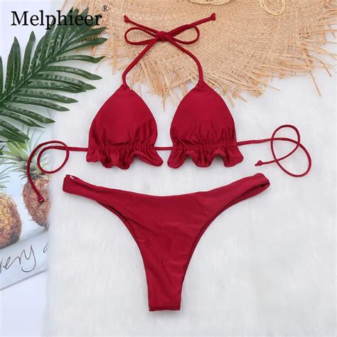 Sexy Brazilian Bikini Set Push Up Bathing Suit Women Swimwear Red Thong Bikinis Biquini 2019