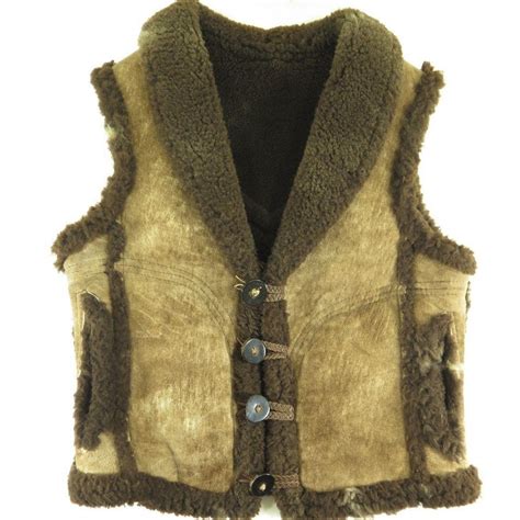 Vintage S Sheepskin Shearling Vest Mens S Western Horn Buttons The