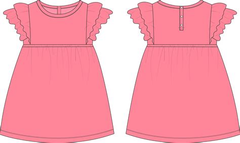 Premium Vector Baby Girls Dress Design Technical Flat Sketch Vector