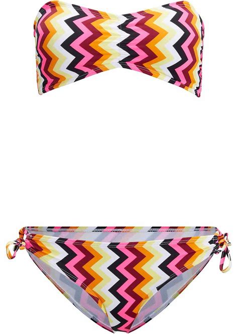 Modischer Bandeau Bikini Mit Neckholdertr Gern Und Knapp Geschnittene Bikinihose Schwarz Pink