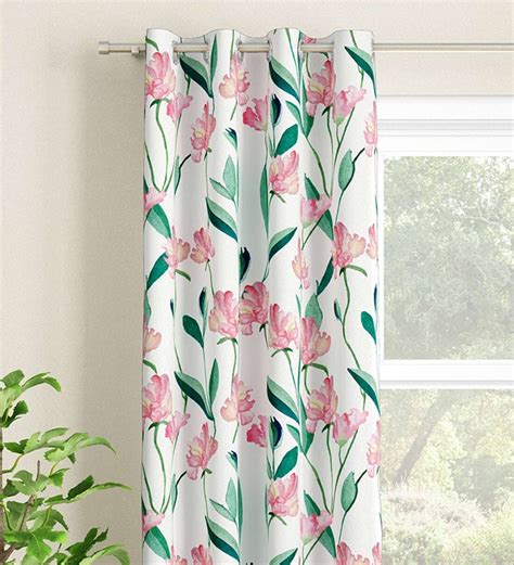 Buy White Floral Polyester Ft Light Filtering Eyelet Door Curtain At