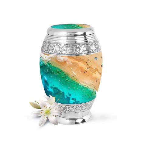 Coastal Beach Scene Cremation Urn, Unique Memorial Ashes Holder for