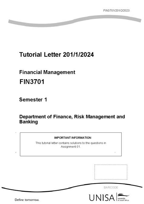 TUT201 Ass 1 Answers Memo For Assignment 1 FIN3701 201 2