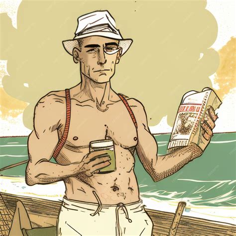 Man With A Cup Of Coffee On The Beach Vector Illustration Premium Ai