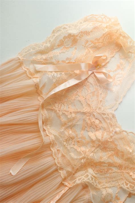 Vintage Peach Pink Micro Pleated Lace Lingerie Night Gown Slip Dress Etsy