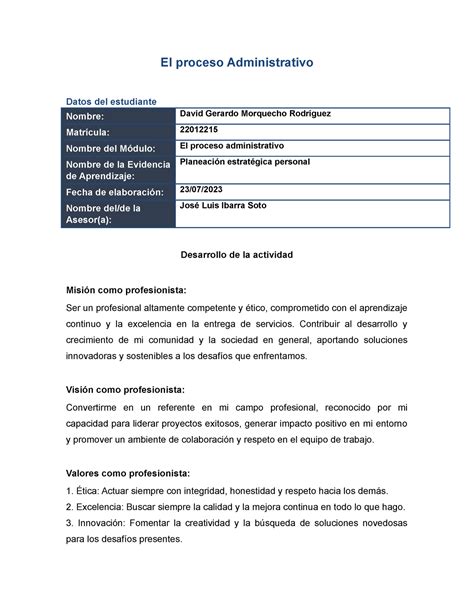 Estrategia Personal El Proceso Administrativo UVEG Studocu