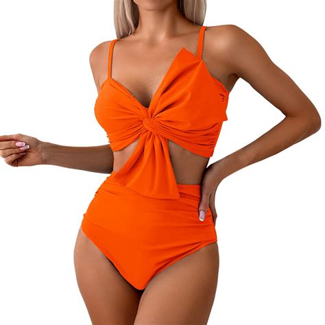 MIXUE Swim Suits For Women Solid Color 2 Piece High Waisted Bow Bikini
