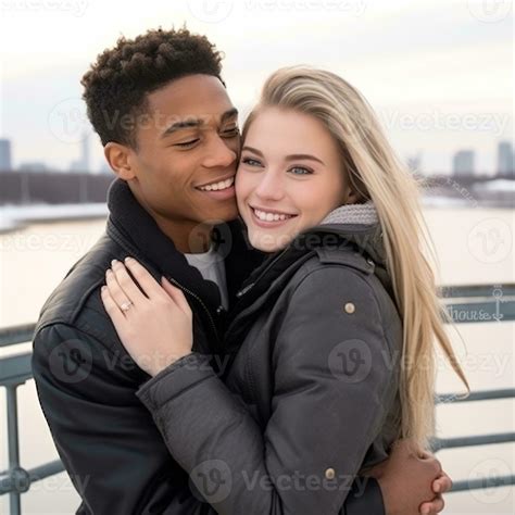 Loving Teenage Interracial Couple Is Enjoying A Romantic Winter Day Ai Generative 28944379 Stock