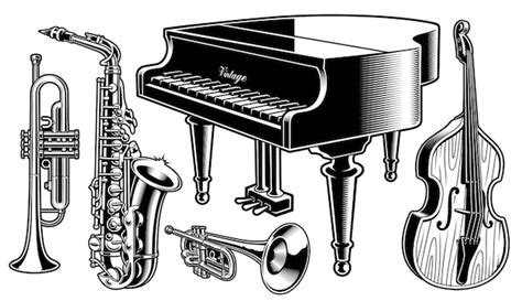 Premium Vector | Black and white musical instruments