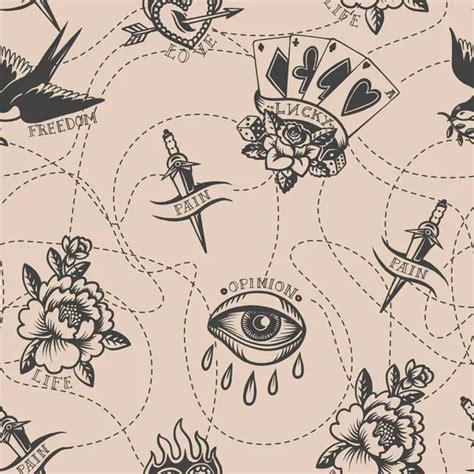 Seamless Pattern Tattoo Nude Background Vector Stock Vector By Yuli