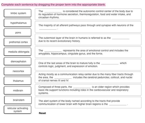 Solved Complete Each Sentence By Dragging The Proper Term Into The