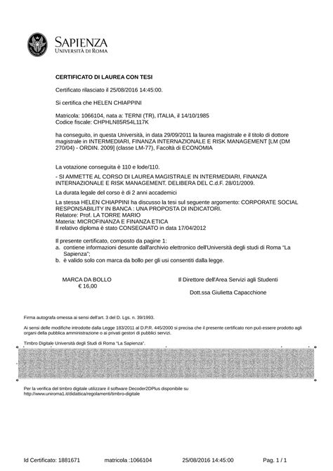 Certificato Laurea Magistrale PDF