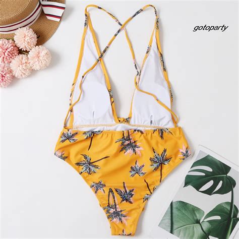 Bộ Đồ Bơi Bikini Một Mảnh Cổ Chữ V Hở Lưng In Họa Tiết Cây Cối Thời Trang Cho Nữ BigBuy