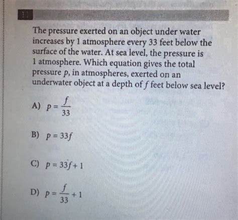 Solved The Pressure Exerted On An Object Under Water Chegg