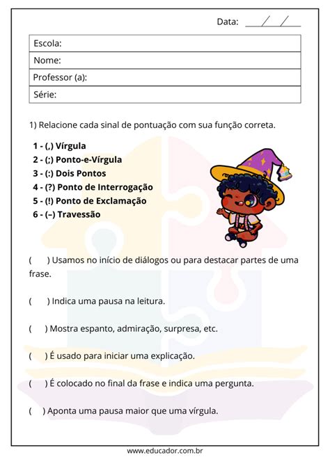 Atividades sobre os sinais de pontuação com gabarito - Educador