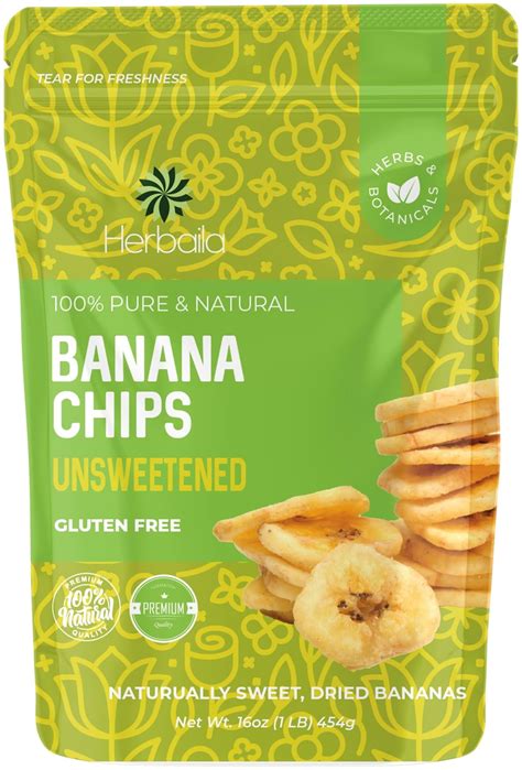 Herbaila Dried Banana Chips Ccf19 Unsweetened Bulk 1 Lb Dried Bananas